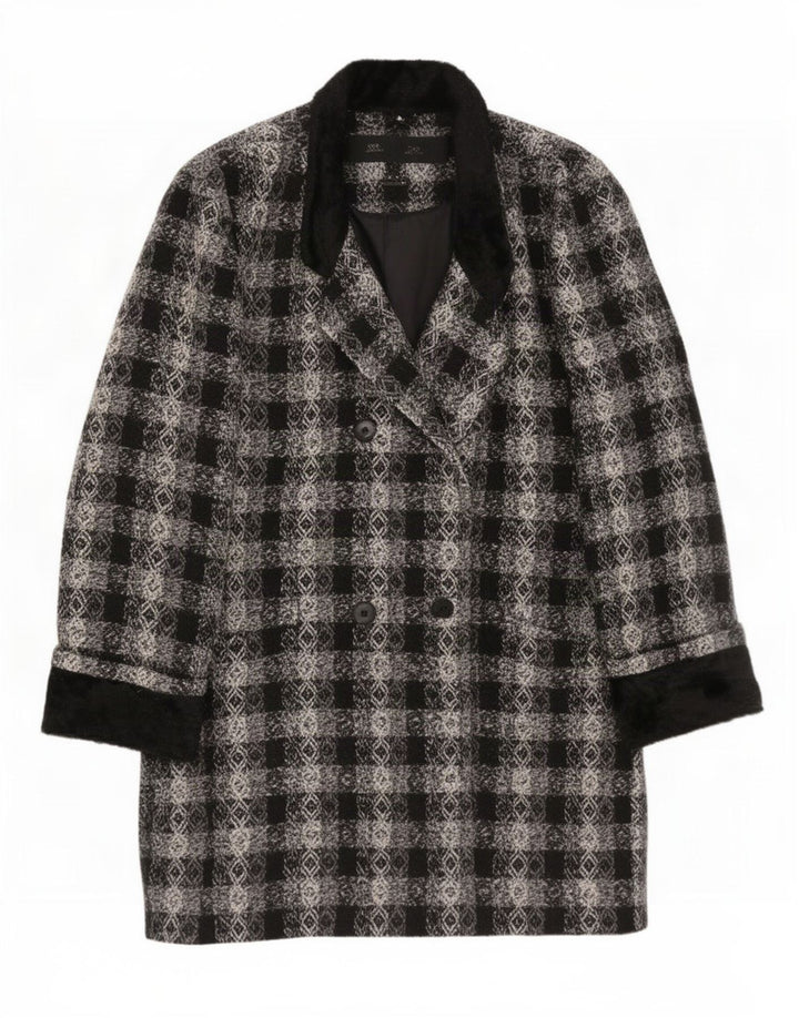Casaco feminino vintage oversized com peito duplo UE 40 médio preto geométrico