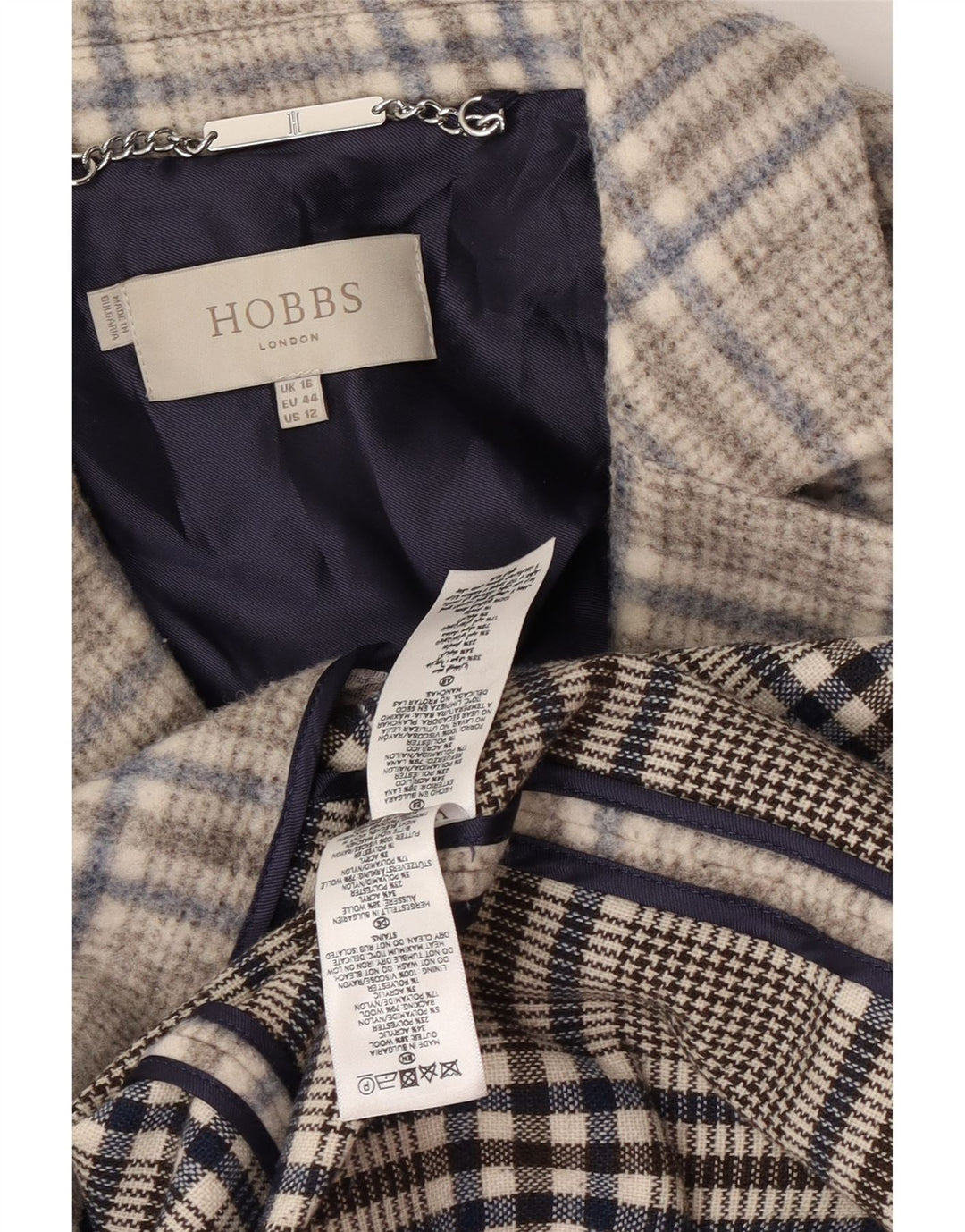 Sobretudo feminino Hobbs UK 16 grande acrílico xadrez cinza