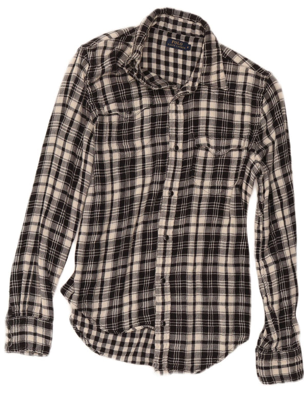 Polo Ralph Lauren Camisa feminina US 8 médio preto xadrez algodão