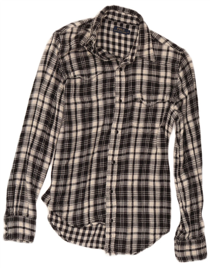 Polo Ralph Lauren Camisa feminina US 8 médio preto xadrez algodão