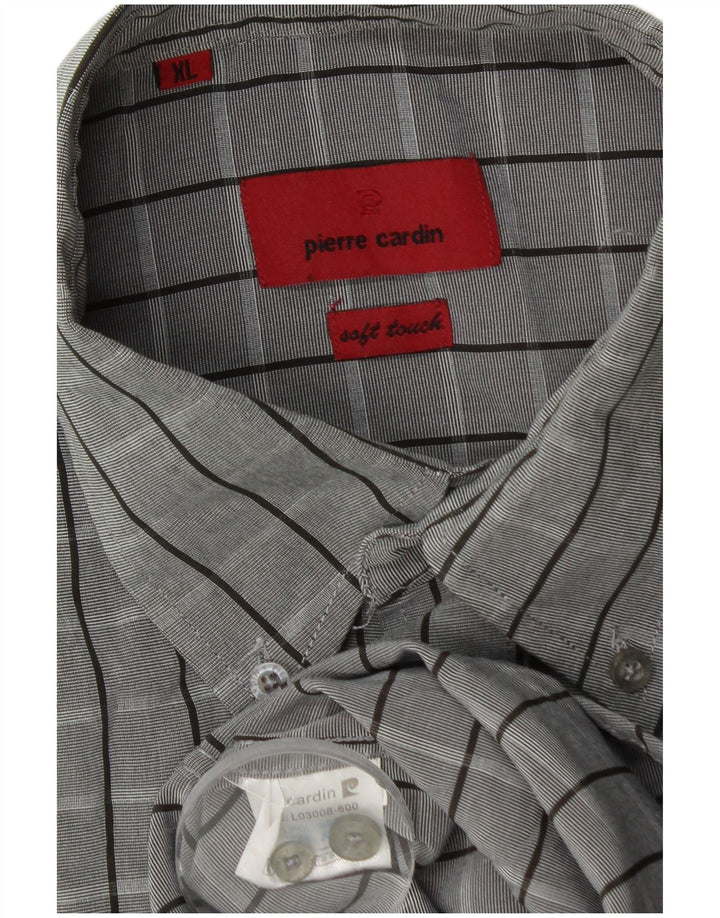 Camisa masculina de manga curta Pierre Cardin XL cinza xadrez poliéster