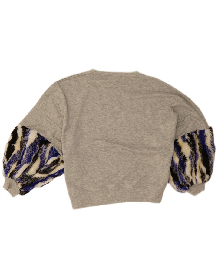 Zara Top feminino oversized manga 3/4 UK 10 pequeno cinza colorblock poliéster