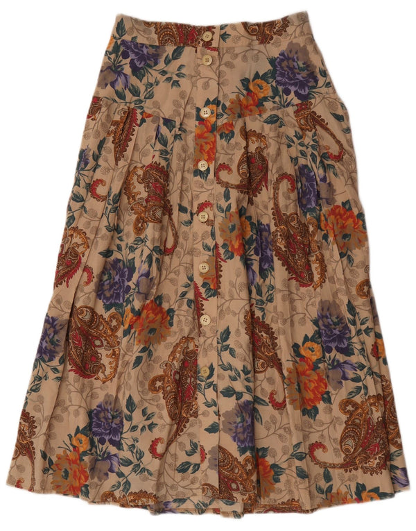 Saia larga feminina vintage IT 44 médio W28 viscose floral bege
