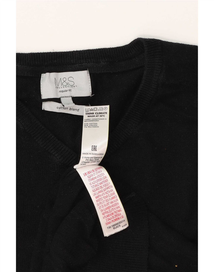 Suéter masculino Marks & Spencer com ajuste regular e decote em V, grande algodão preto