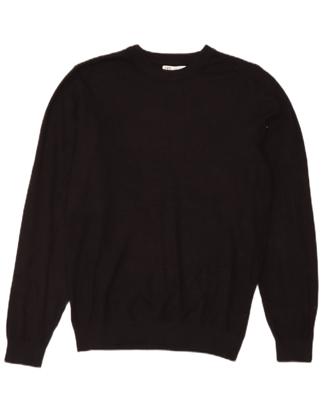 Suéter feminino Zara com gola redonda e viscose preta média UK 14