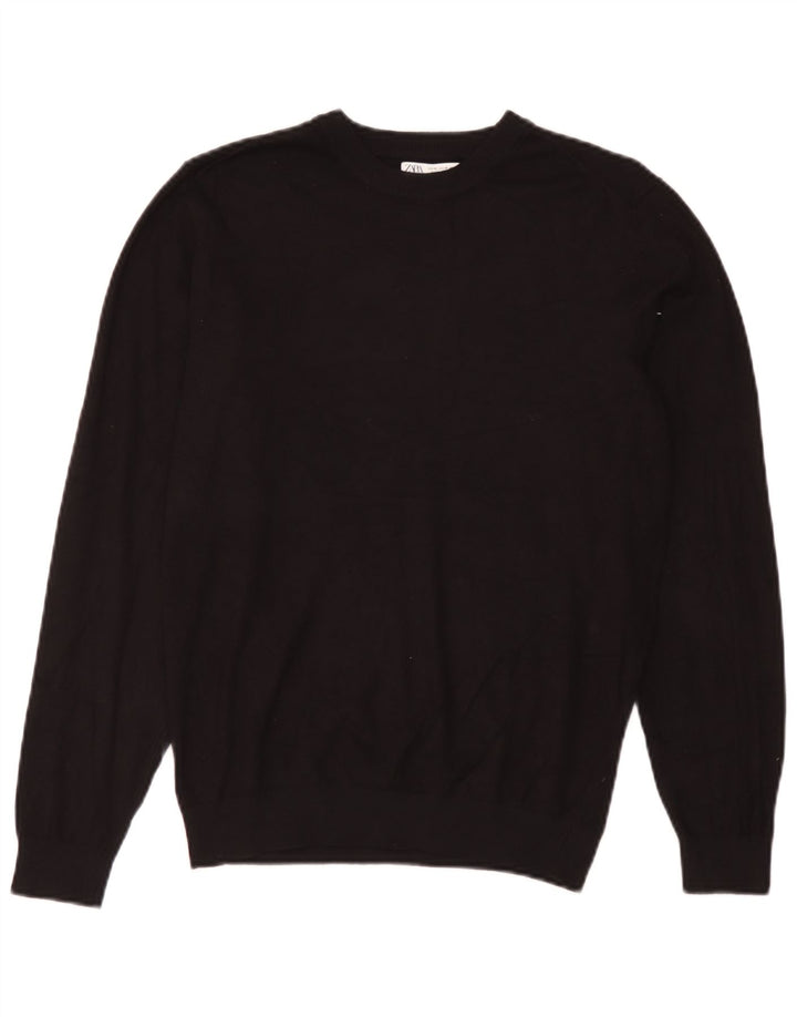 Suéter feminino Zara com gola redonda e viscose preta média UK 14