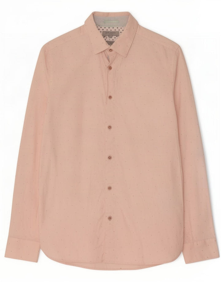 Camisa masculina Ted Baker tamanho 3 algodão manchado rosa médio