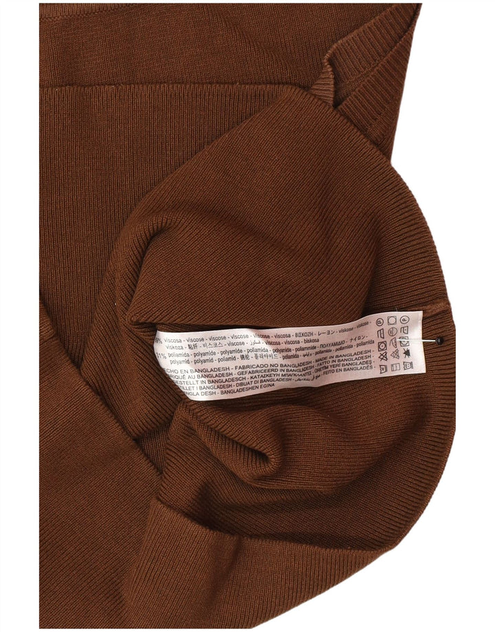 Zara Top curto sem mangas feminino UK 12 viscose marrom médio
