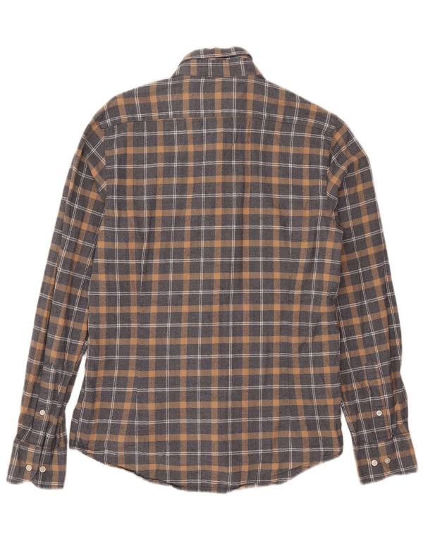 Camisa masculina de flanela Massimo Dutti pequena xadrez cinza