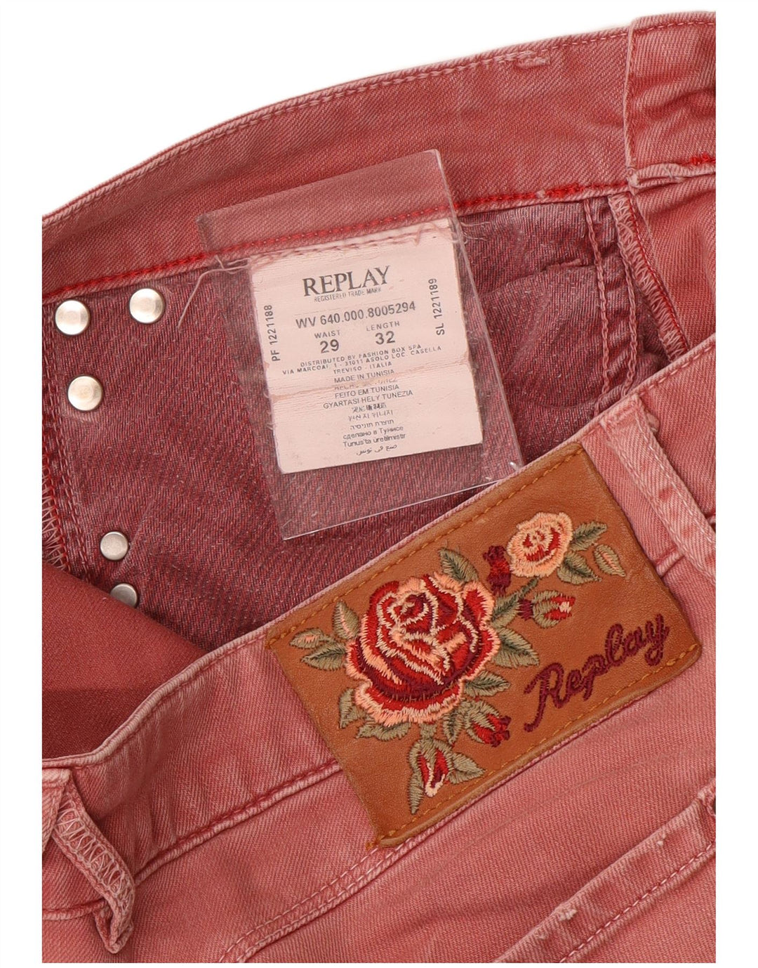 REPLAY Jeans feminino baixo skinny W29 L32 algodão rosa