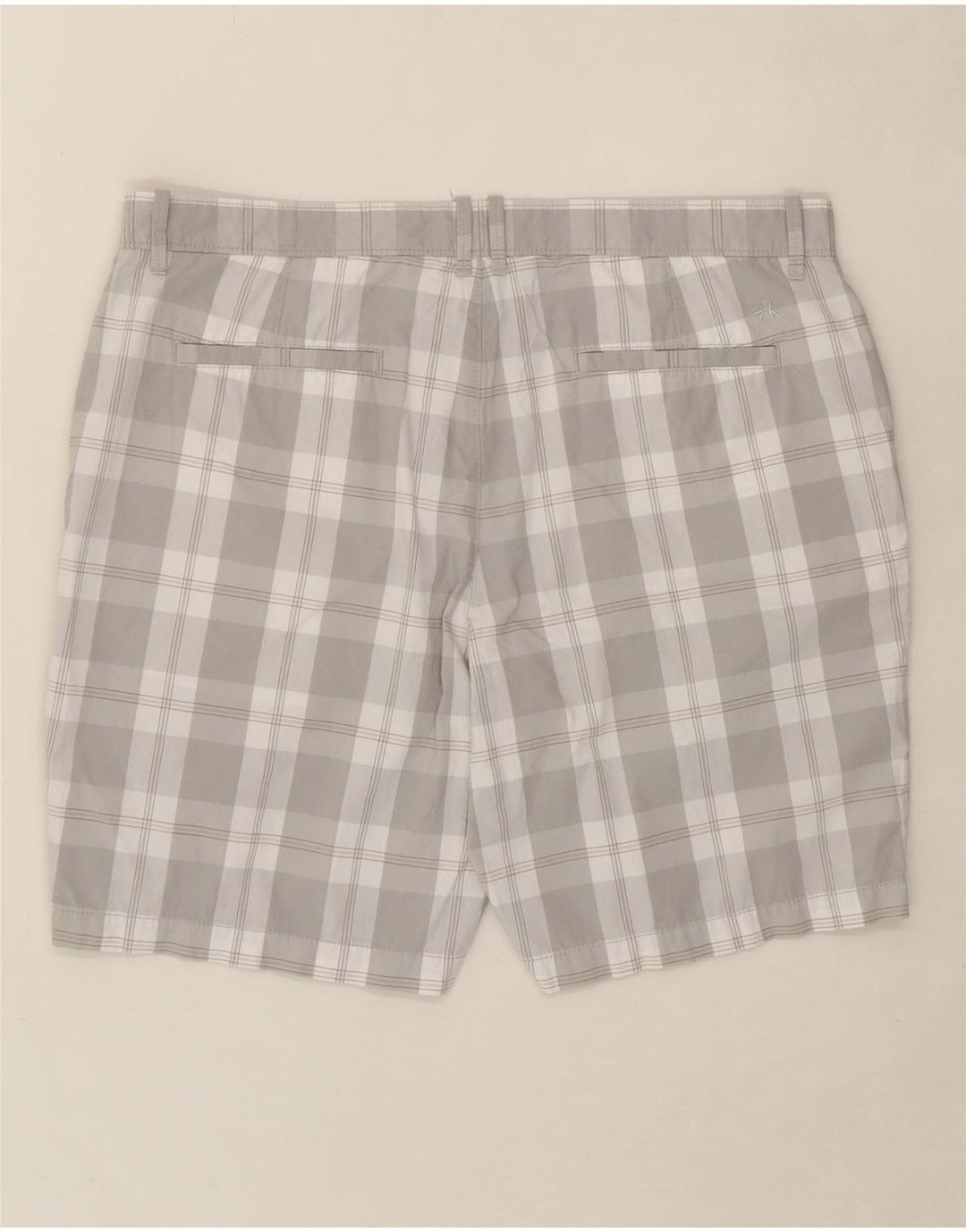 PENGUIN Mens Chino Shorts W38 XL Grey Check Cotton Vintage Penguin and Second-Hand Penguin from Messina Hembry 