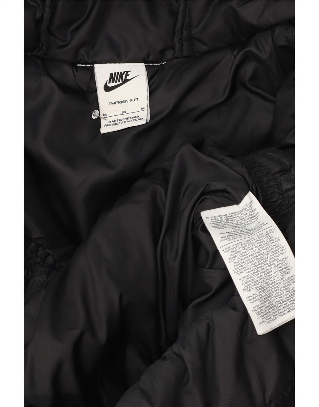 Jaqueta acolchoada com capuz Nike Therma-Fit masculina UK 38 poliéster preto médio