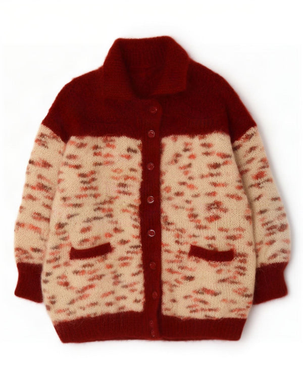 Suéter cardigã feminino vintage UK 20 2XL vermelho manchado