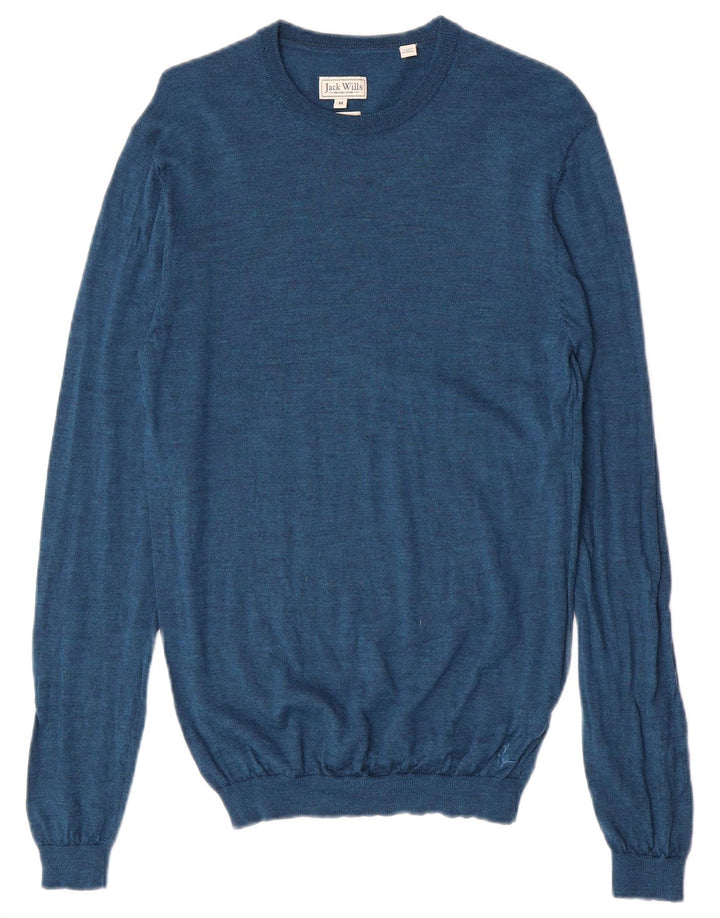 Jack Wills Suéter masculino com gola redonda, lã merino azul médio