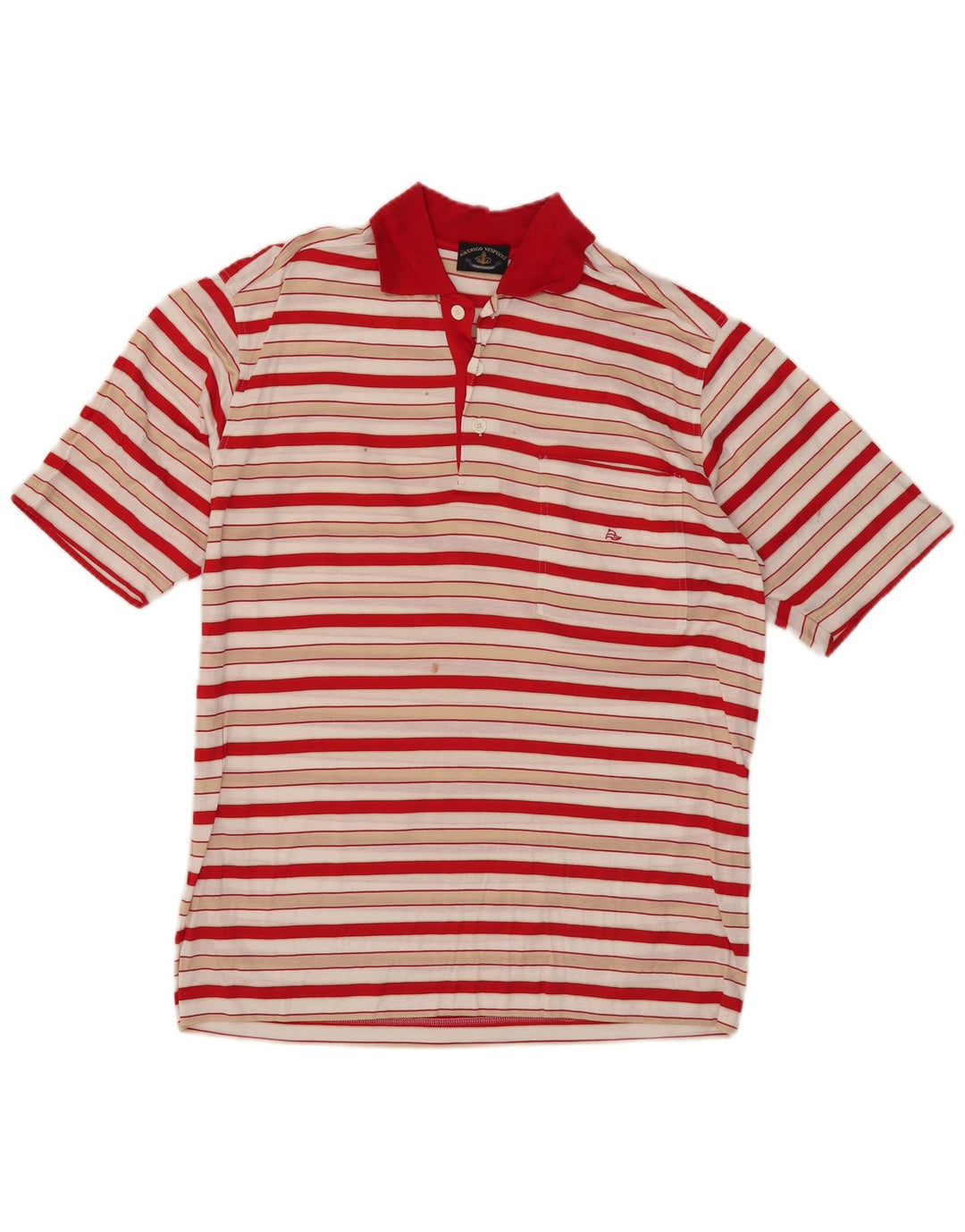 Camisa polo masculina Amerigo Vespucci de algodão listrado vermelho médio