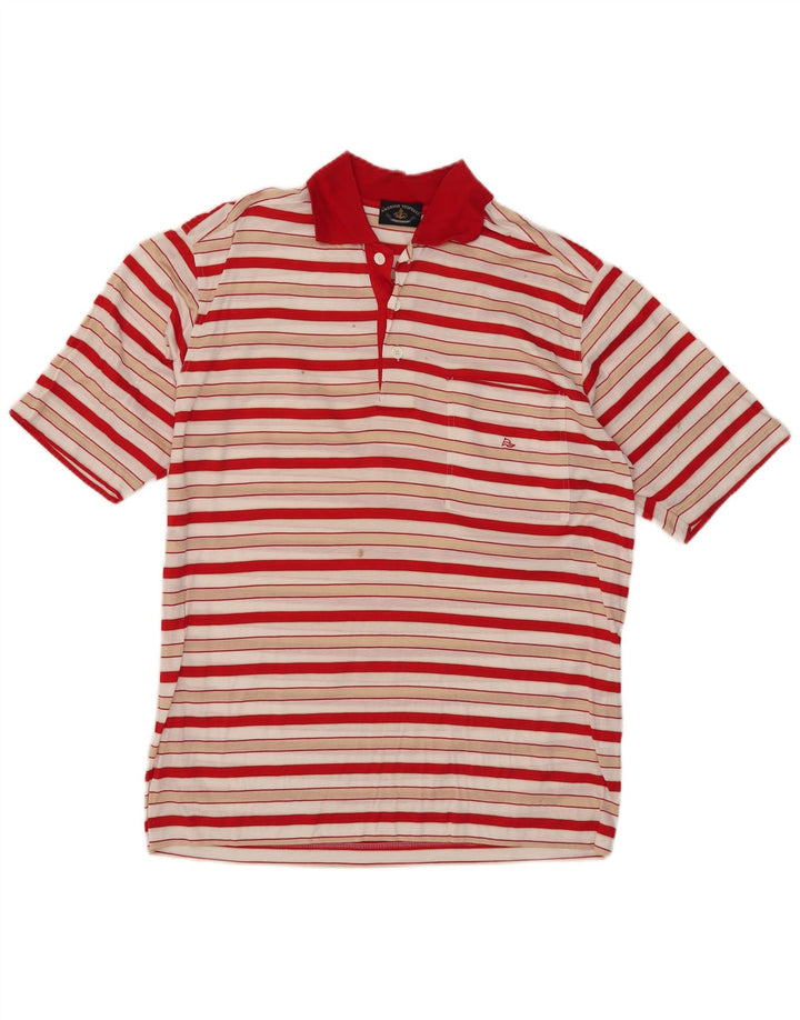 Camisa polo masculina Amerigo Vespucci de algodão listrado vermelho médio