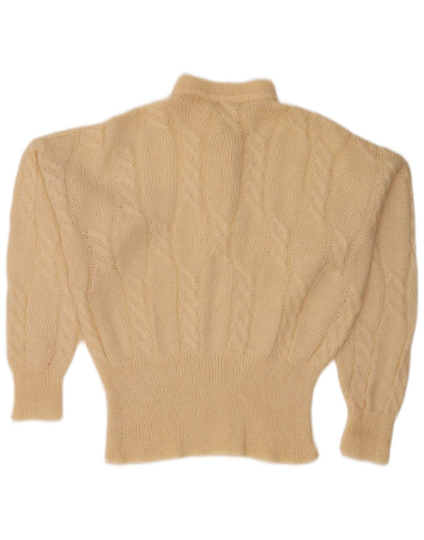 Suéter feminino vintage com gola em forma de morcego e botão UK 18 XL bege
