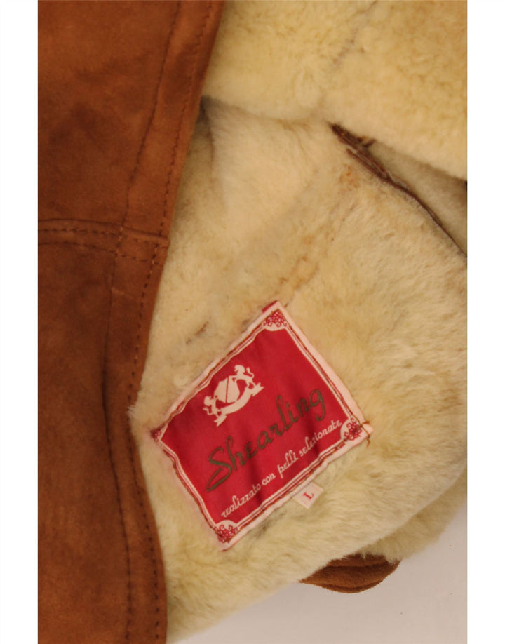 Jaqueta masculina vintage de shearling UK 40 grande marrom shearling