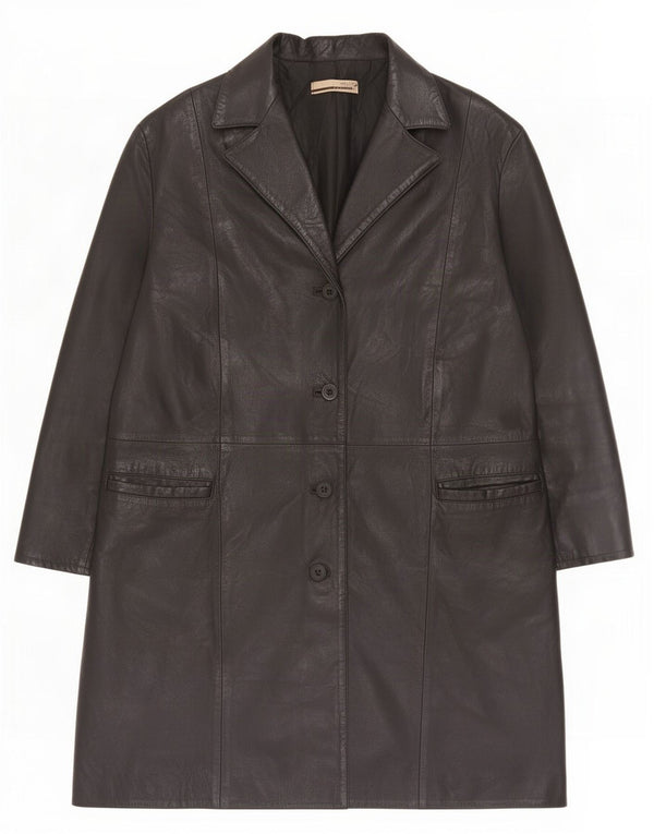 Casaco de couro feminino vintage manga 3/4 Reino Unido 14 grande preto