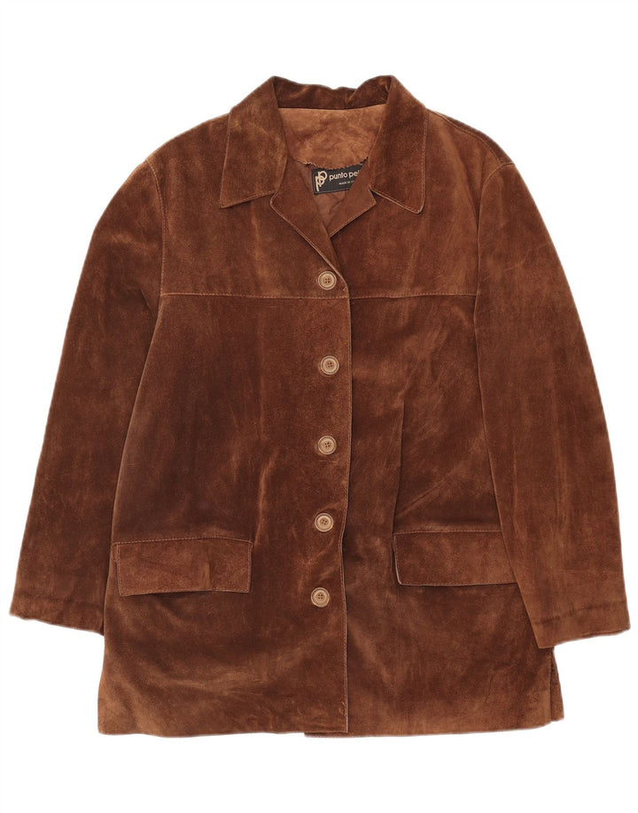 Jaqueta blazer feminina vintage de camurça com 5 botões IT 42 couro marrom médio