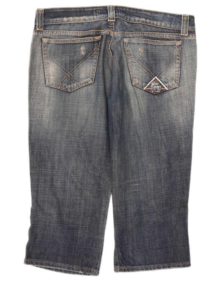 Calça jeans capri feminina Roy Rogers Seven Bell desgastada W34 L20 azul