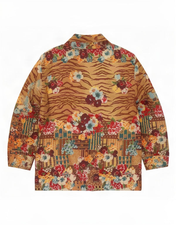 Jaqueta bomber feminina Jungle Kenzo UK 16 grande bege floral algodão retrô