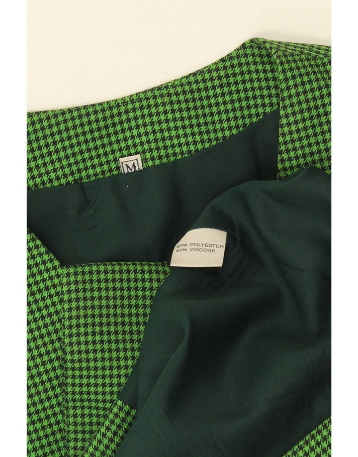Jaqueta blazer feminina vintage sem mangas UK 12 Houndstooth verde médio