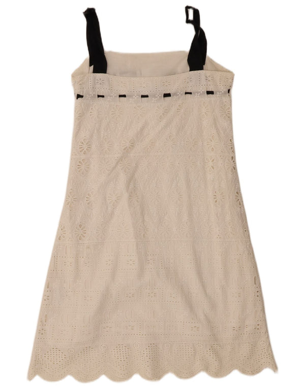 Vestido feminino Zara sem mangas evasê UK 12 algodão floral branco médio