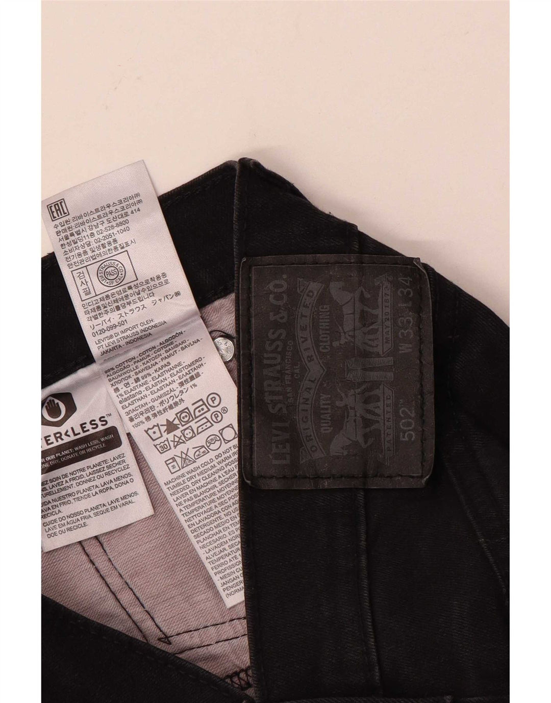 Levi's Masculino 502 Tapered Jeans W33 L34 Algodão Preto