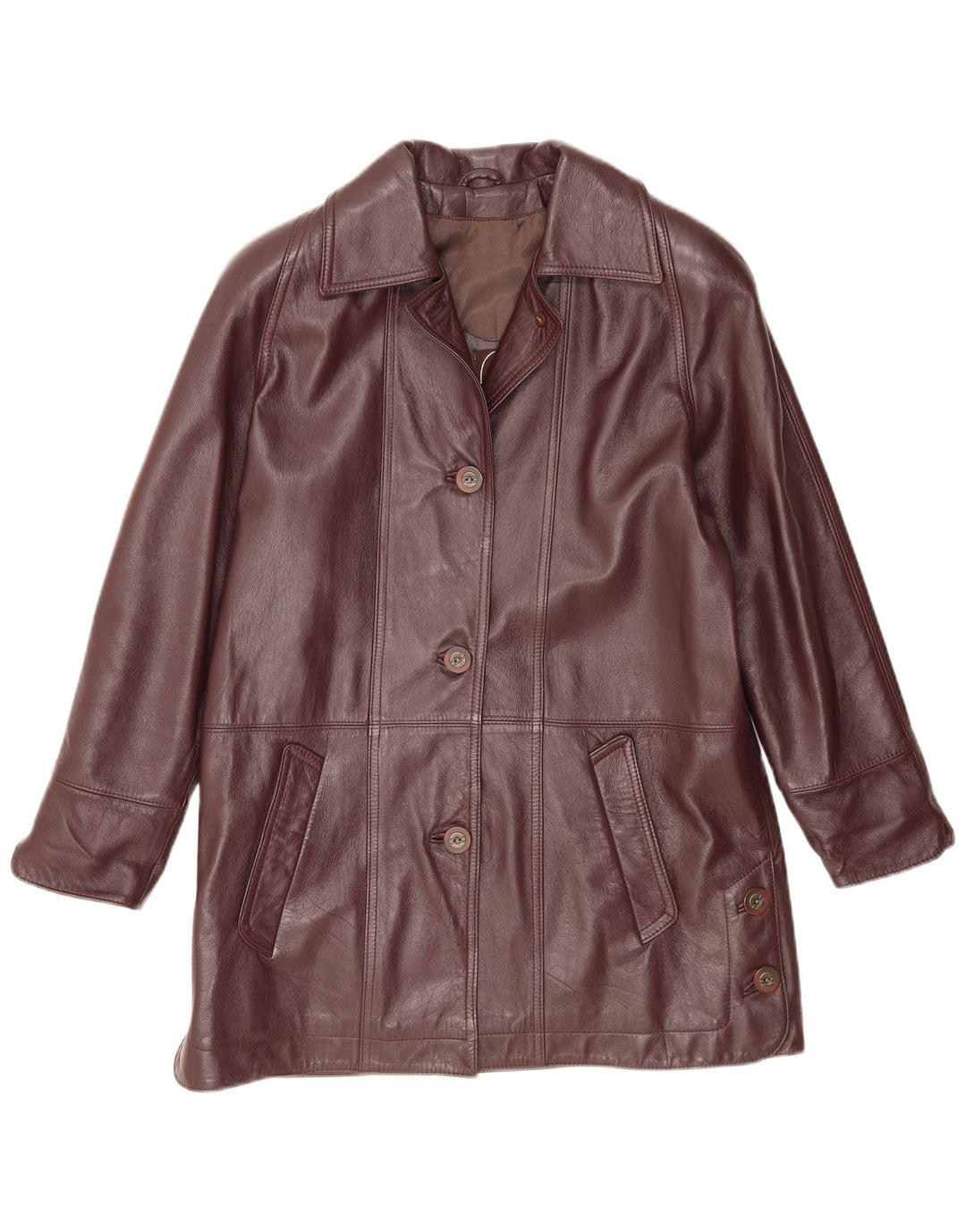 Casaco de couro feminino vintage IT 44 marrom médio
