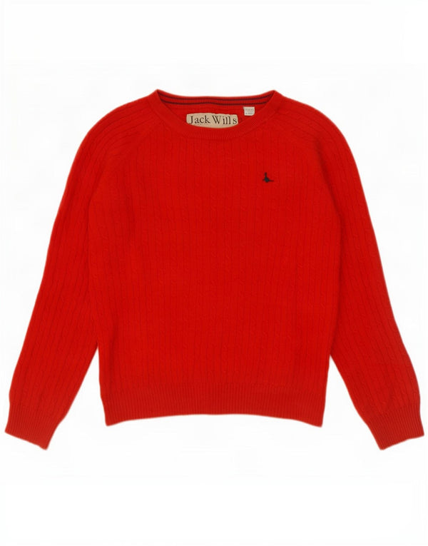 Suéter feminino Jack Wills com gola canoa Reino Unido 12 algodão vermelho médio