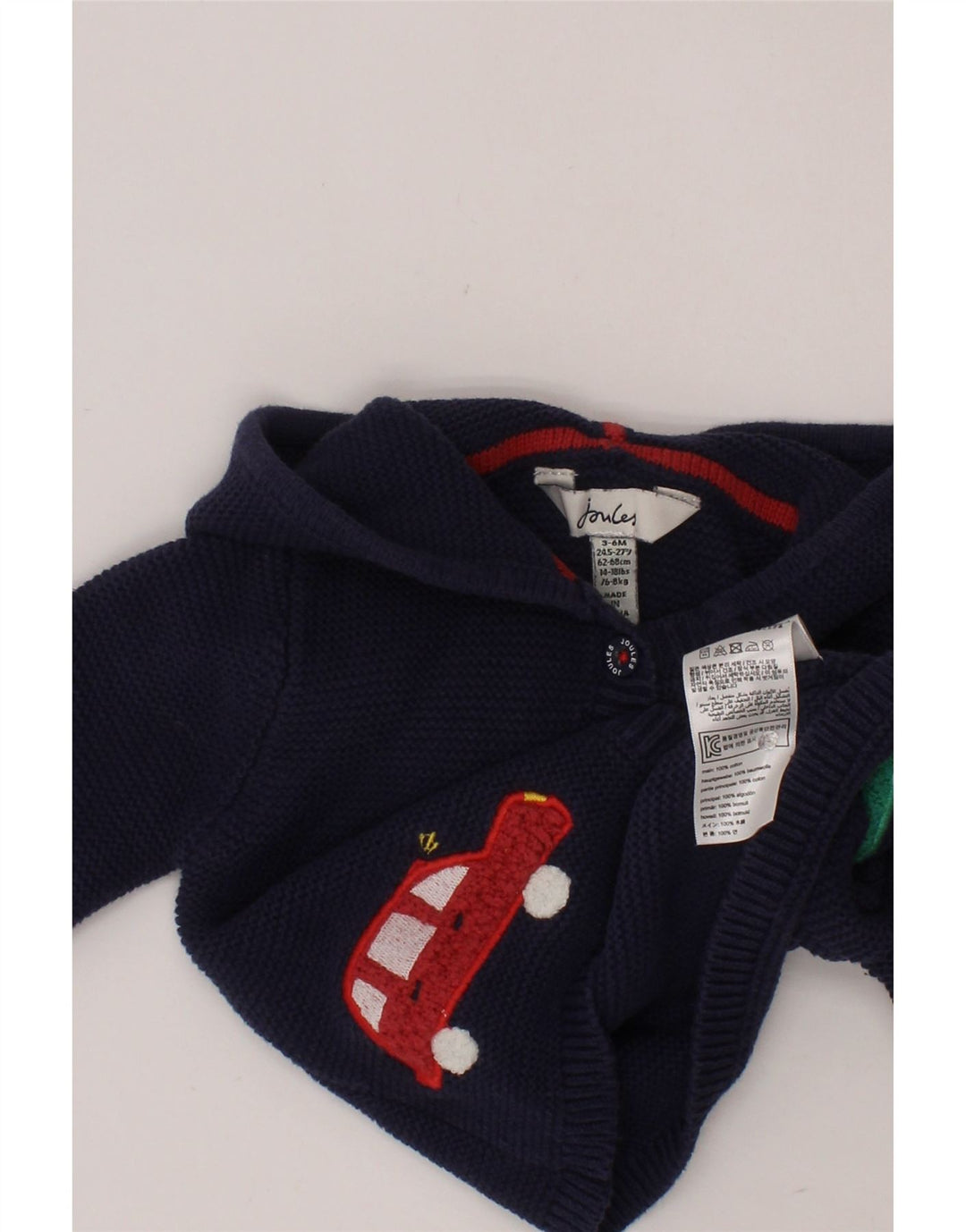 JOULES Suéter cardigã estampado com capuz para bebês meninas de 3 a 6 meses azul marinho