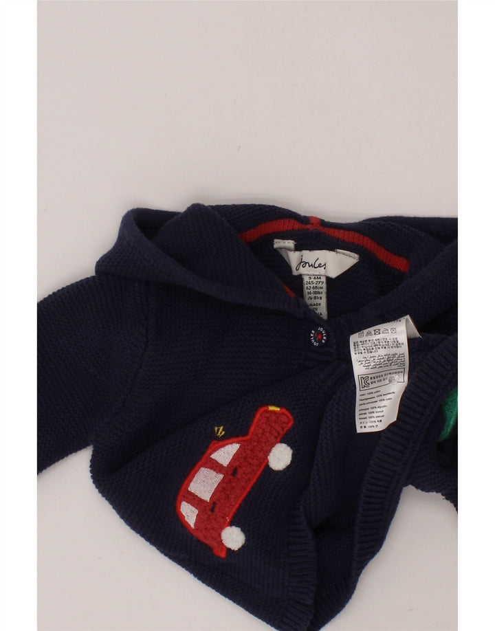 JOULES Suéter cardigã estampado com capuz para bebês meninas de 3 a 6 meses azul marinho