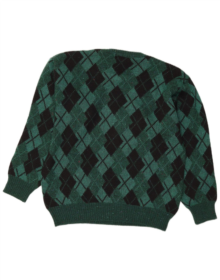 Suéter masculino vintage com gola redonda IT 48 Verde Médio Argyle/Diamante