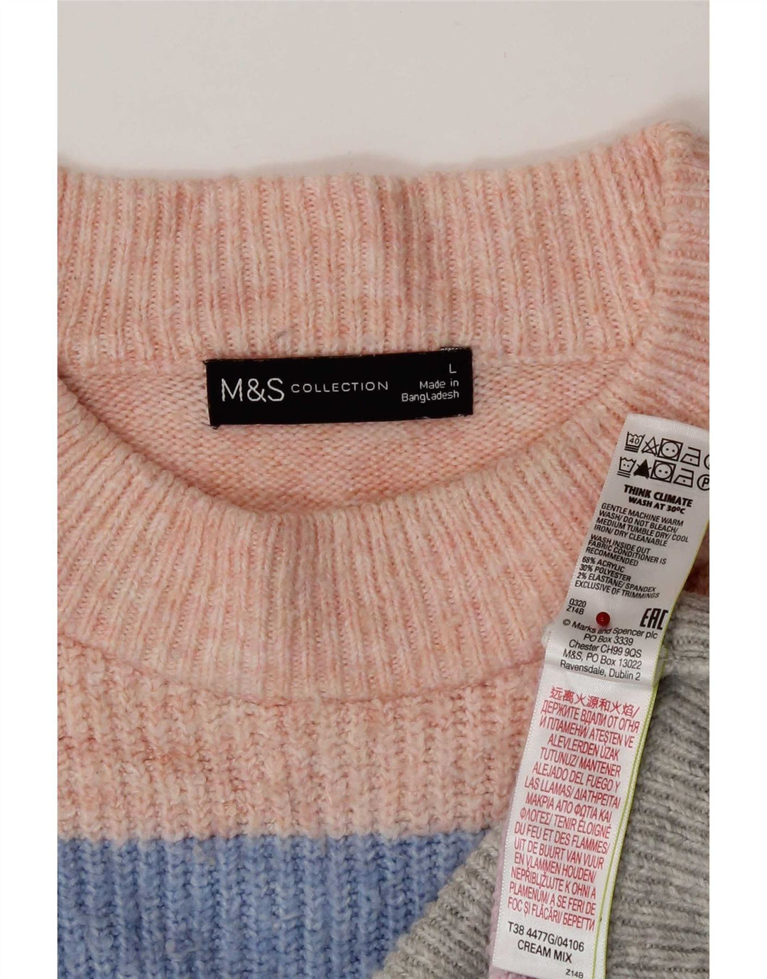 Suéter feminino Marks & Spencer com gola redonda Reino Unido 16 grande multicolorido