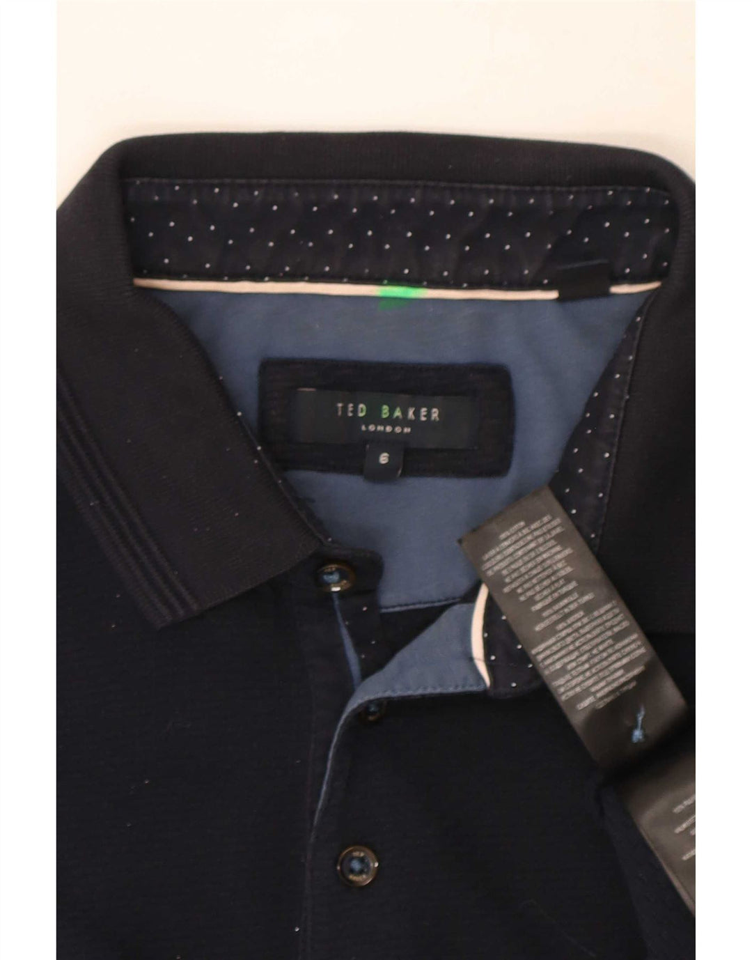 Camisa polo masculina Ted Baker tamanho 6 2XL algodão azul marinho