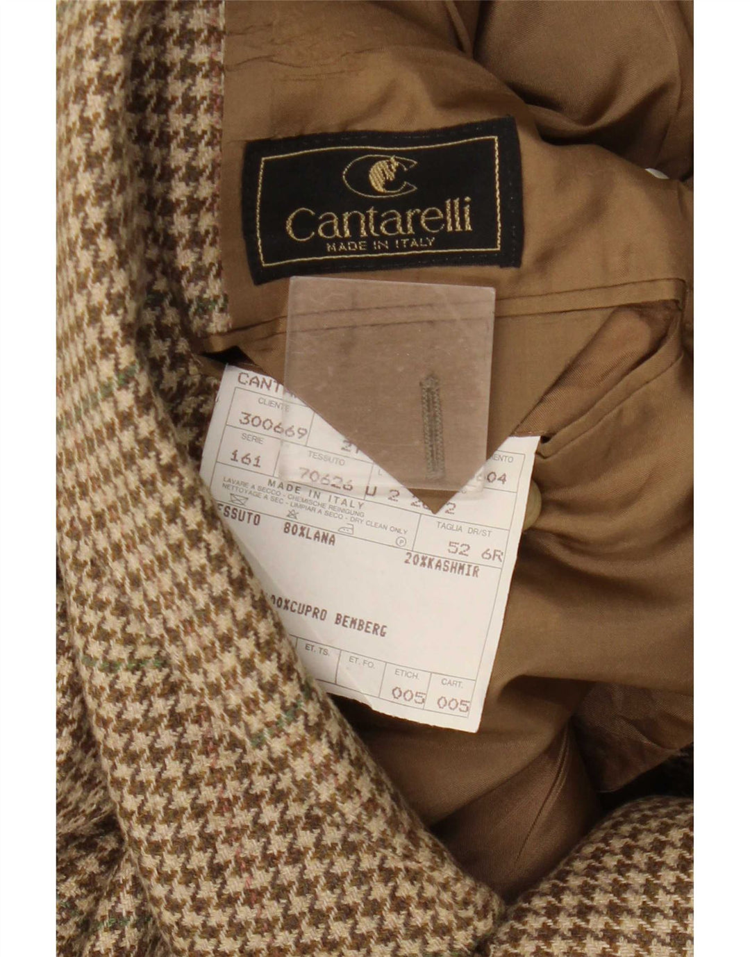 Cantarelli Mens 2 Button Blazer Jacket IT 52 XL Brown Houndstooth Wool