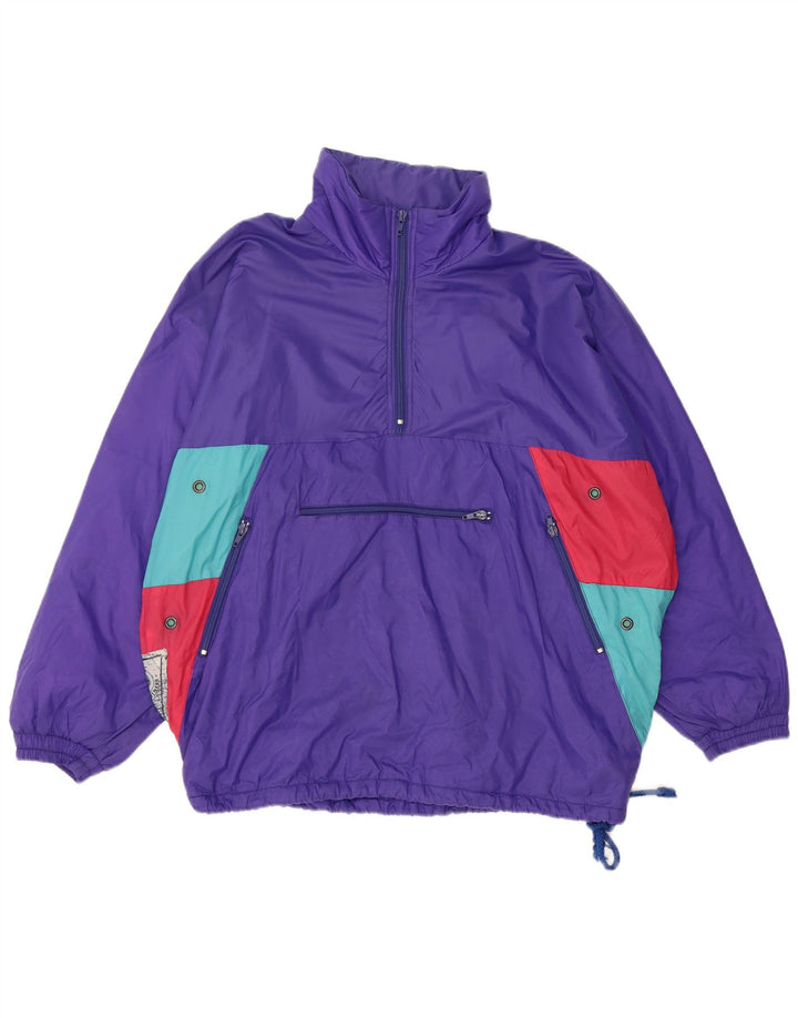 Jaqueta anorak masculina VINTAGE com capuz e ajuste solto Reino Unido 36 pequeno bloco colorido roxo