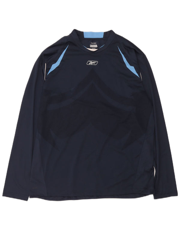 Reebok Mens Top Manga Longa XL Azul Marinho Colorblock Poliéster