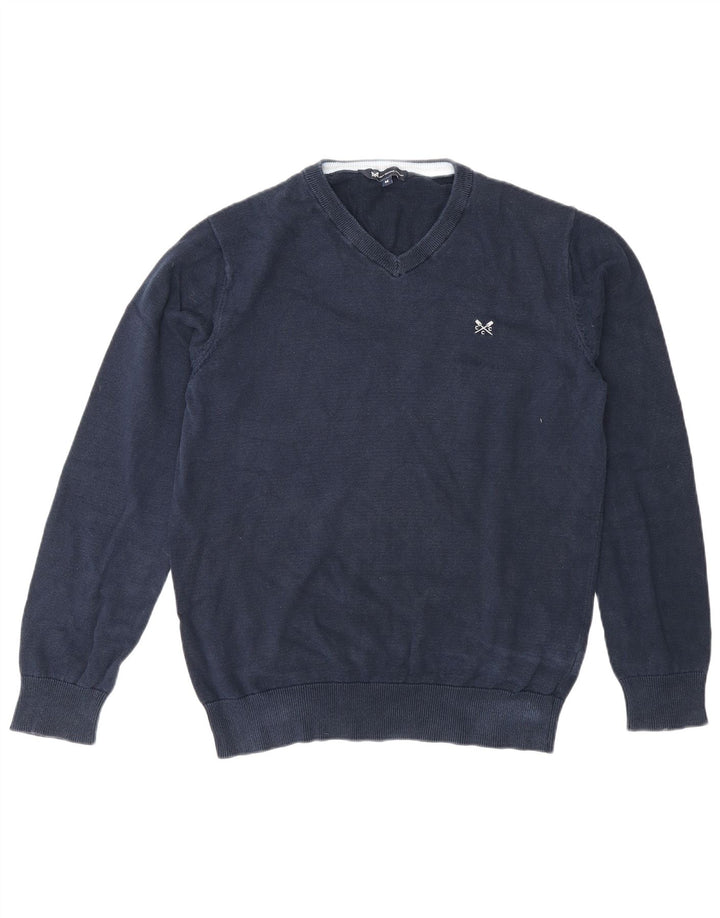 Crew Clothing Suéter masculino com decote em V, algodão azul marinho médio