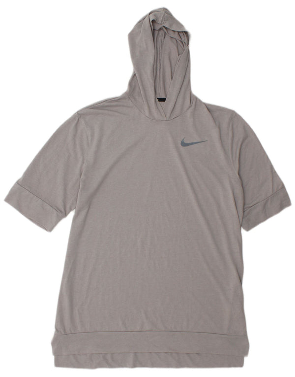 Camiseta Nike masculina Dri Fit com capuz Top cinza médio poliéster