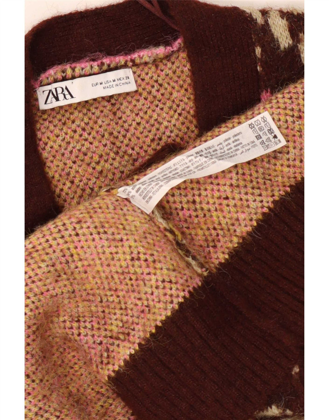 Zara Suéter Cardigan Oversized Feminino Reino Unido 12 Poliéster Floral Marrom Médio