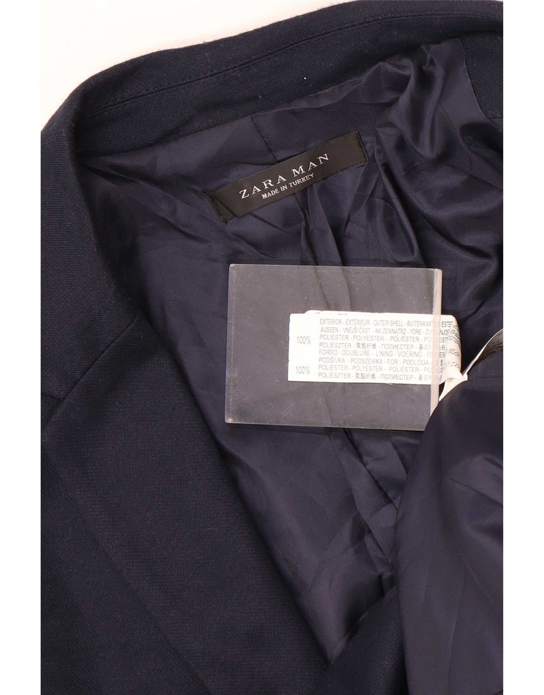 Jaqueta blazer masculina Zara com 2 botões Reino Unido 38 poliéster azul marinho médio