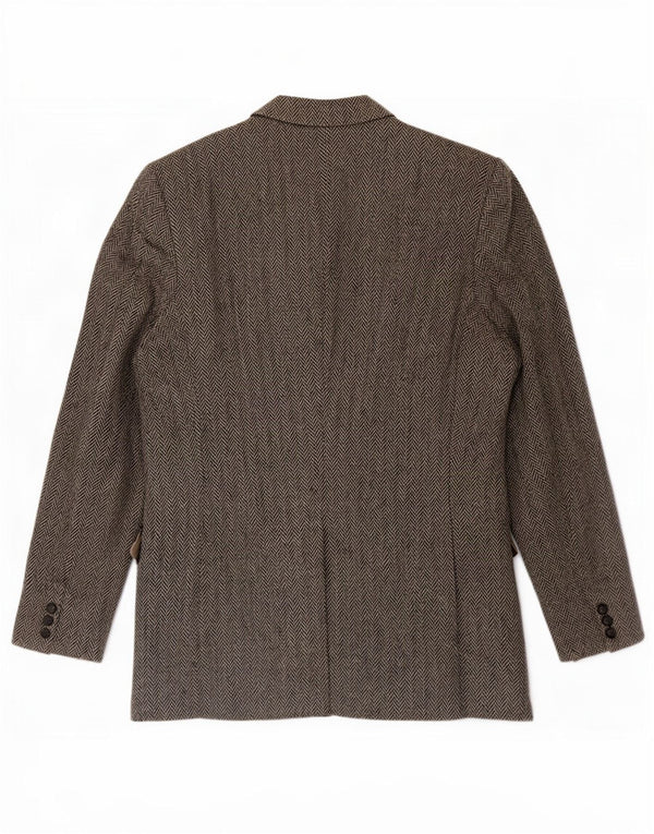 Harris Tweed Mens Long 2 Button Blazer Jacket Size 46 XL Grey Herringbone