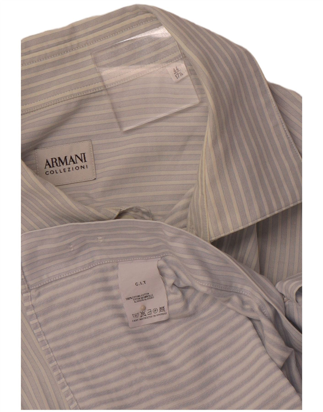 ARMANI COLLEZIONI Camisa masculina tamanho 44 17 1/2 XL algodão listrado azul