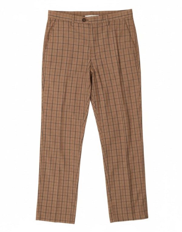 Calça masculina reta BENETTON IT 46 pequena W32 L31 xadrez bege