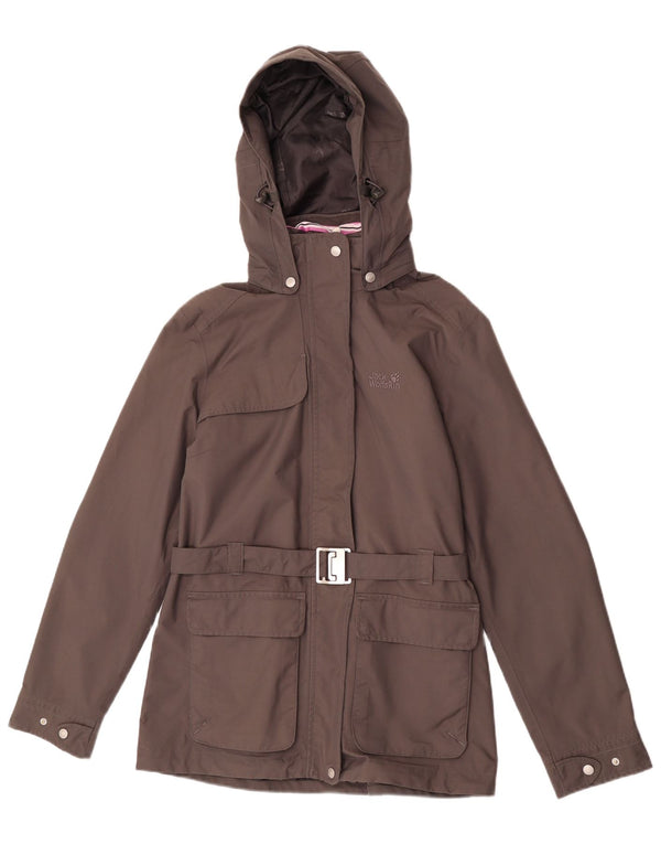 Jaqueta de chuva feminina com capuz Jack Wolfskin Reino Unido 12/14 cinza médio poliamida
