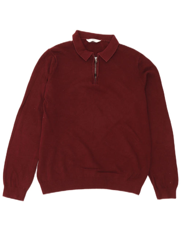 Suéter masculino Marks & Spencer com gola polo 13-14 anos algodão vinho