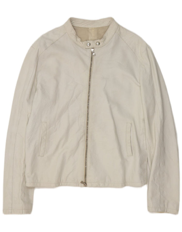 Jaqueta bomber de couro masculina vintage UK 40 grande branca