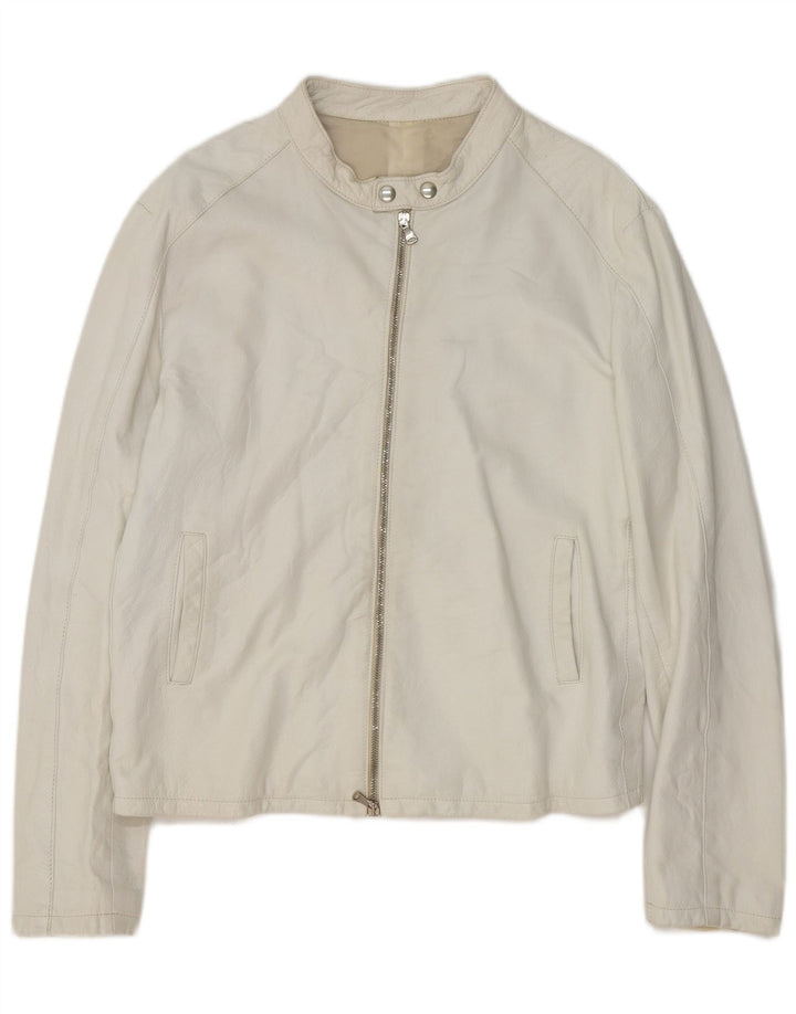 Jaqueta bomber de couro masculina vintage UK 40 grande branca